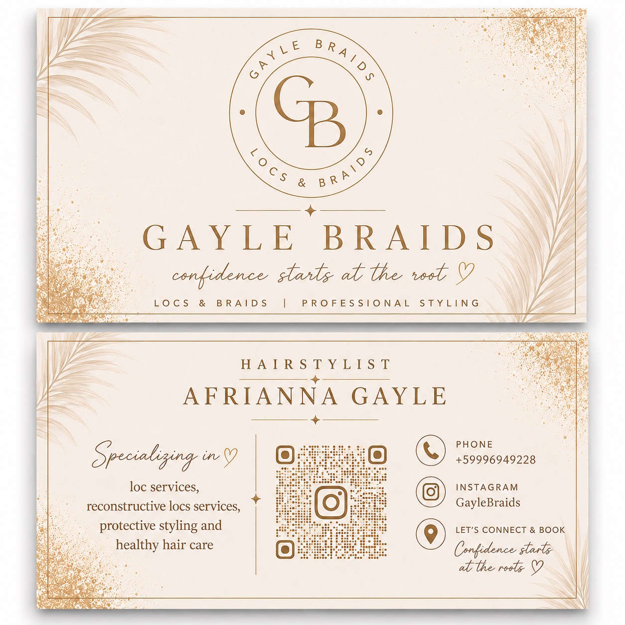Gayle Braids business card designed by Creatio